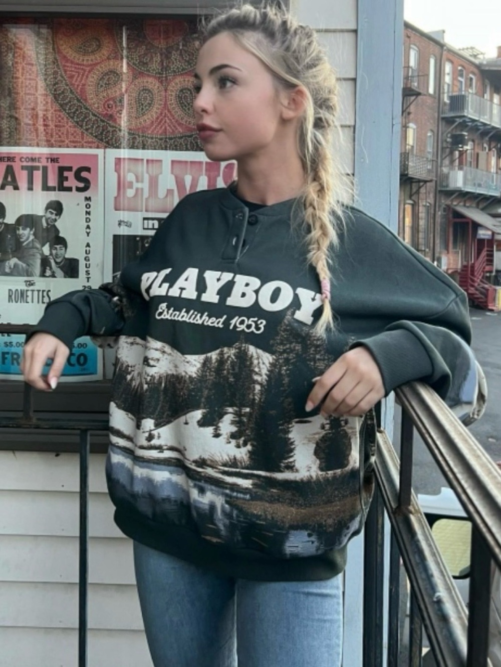 PLAYBOY - Gray Graphic Crewneck Sweatshirt By Pacsun